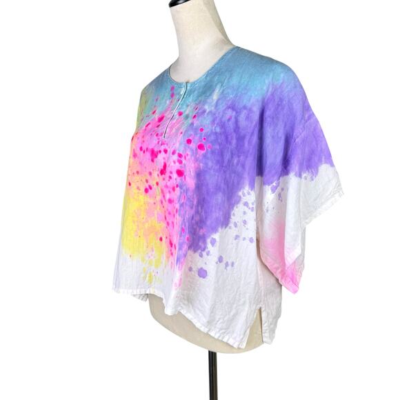 Gene Ewing Bright Tie Dye Linen Cotton Blend Oversized Top Beach Swim Coverup - Picture 2 of 12